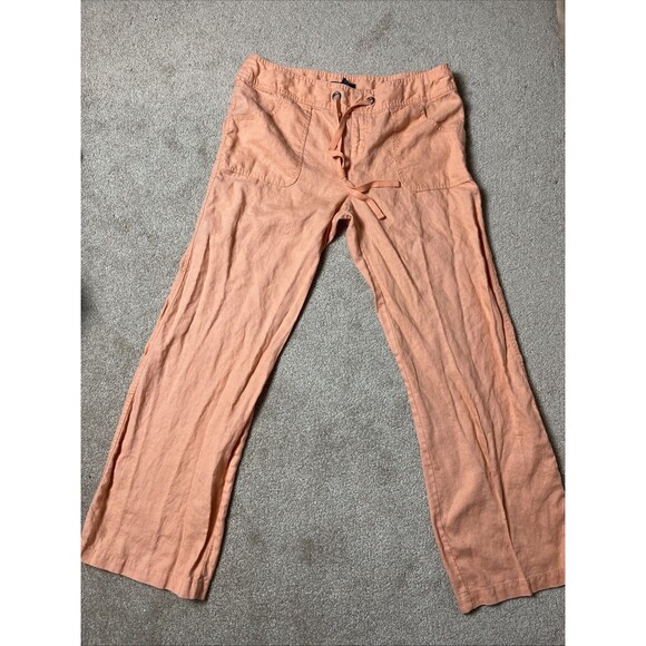 INC International Concepts Pants Womens Size 14 Orange Wide Leg 100%‎ Linen Boho - Picture 1 of 11
